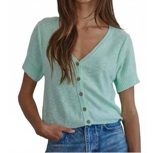 NEW BY TOGETHER knit sweater cotton buttondown short sleeve cardigan in light mi